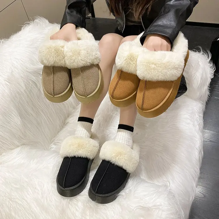 Mao Mao Slippers for Women Outerwear 2023 Autumn and Winter New Thick Sole Matsuke with Plush and Warm Baotou Snow Cotton Slippe
