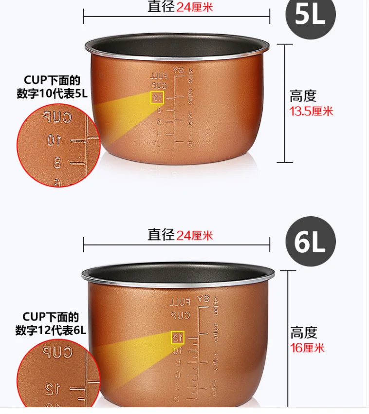 Description Picture 5 of itemElectric pressure cooker liner inner multicooker bowl tank liter non-stick pot 2/2.5/2.8/4/5/6L 1pc