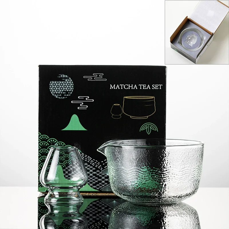 1/2pcs/Set Matcha Whisk Set Clear Glass Japanese Tea Set Reusable Matcha Making Kit 500ml Bowl for Tea Lovers