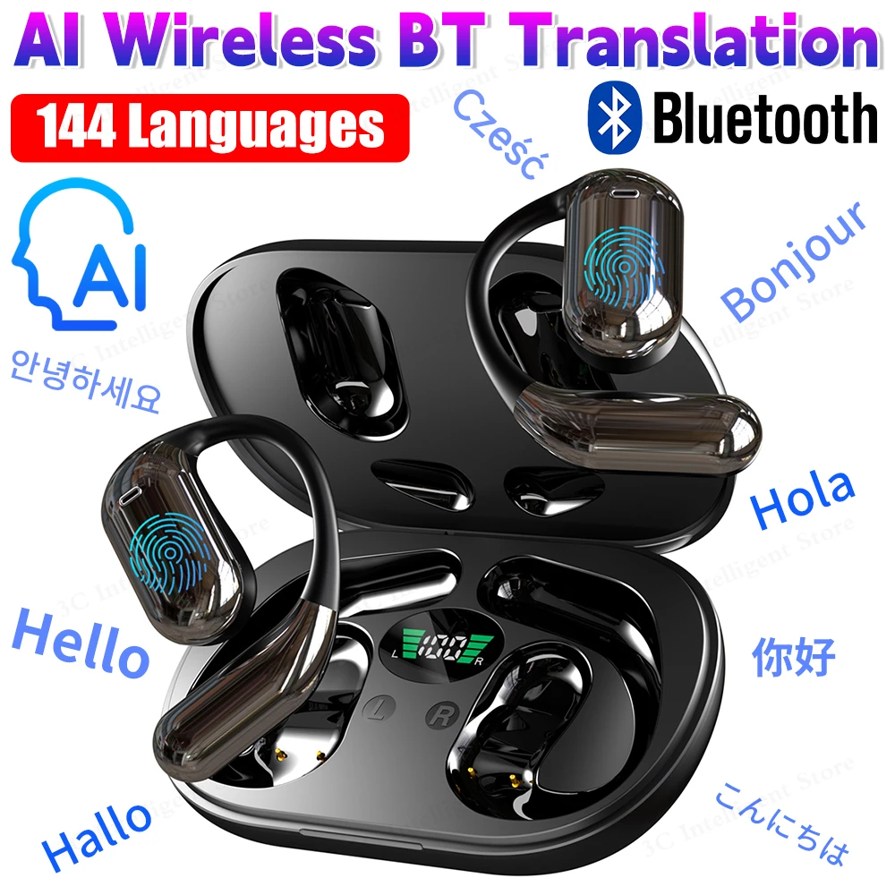 Wireless Earbuds Translator Earbuds Voice Translator Language Translator Translator Earphones Translation Headset 3-in-1 AI Translator Earbuds Real-Time 144 Languages For Travel