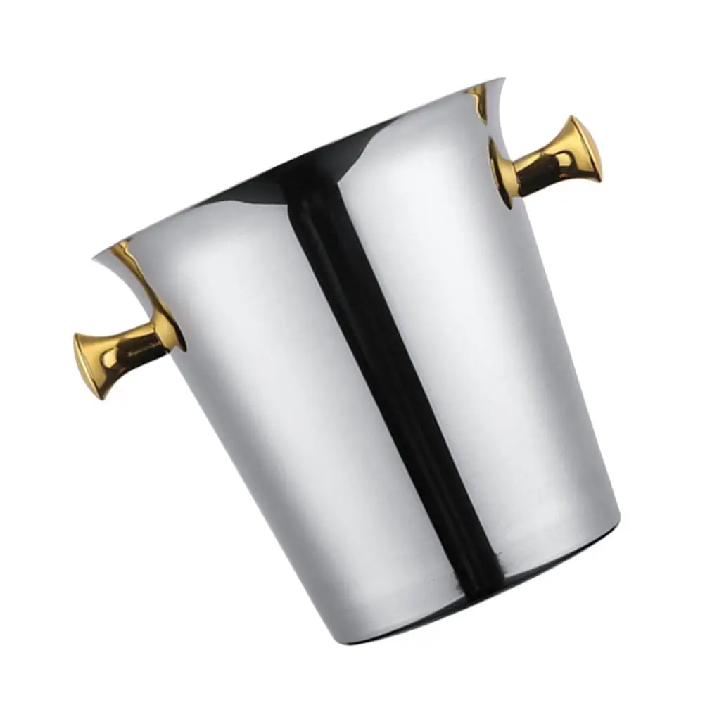 Ice Bucket Container for Bar Portable Stainless Steel Round Cooling Silver