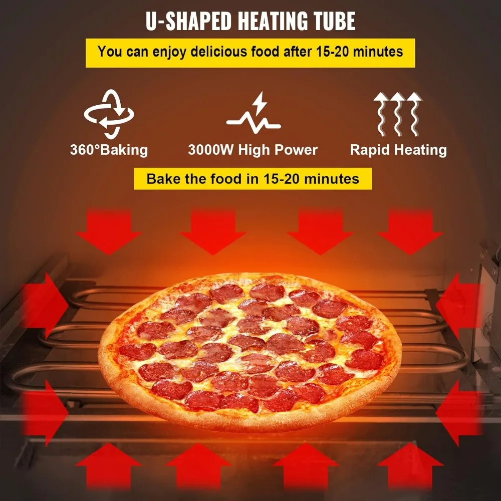 Commercial Pizza Oven Countertop, 14" Double Deck Layer, 110V 1950W Stainless Steel Electric Pizza Oven with Stone and Shelf