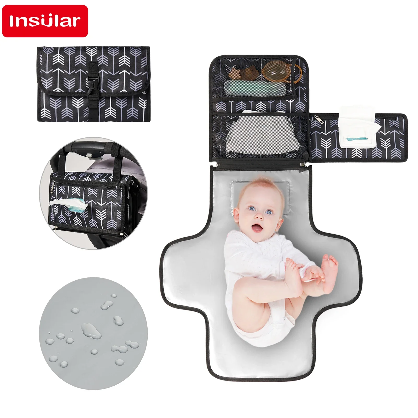 MiniatureBaby Fasciatoio per pannolini Materasso per pannolini per neonati Cuscino da viaggio Portatile Pieghevole Lavabile Impermeabile Riutilizzabile 3 strati