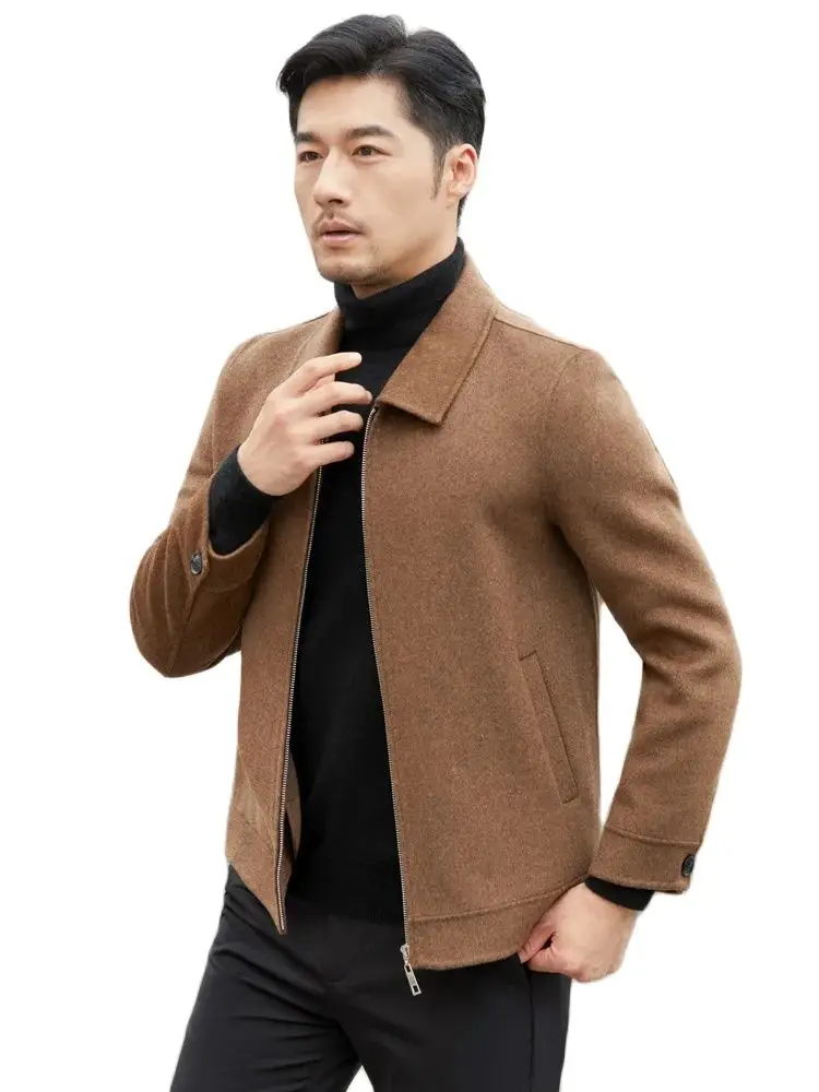 2023 Autumn and Winter High-End Men\'s Coat 100% Pure Wool Polo Collar Zipper Wool Overcoat Casual Business Outerwear Coat