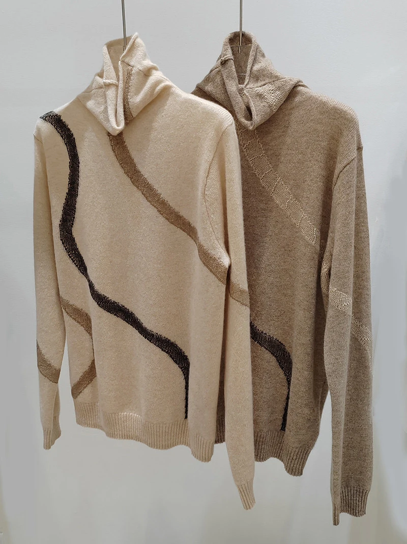 

High quality exquisitely trimmed thin cashmere turtleneck