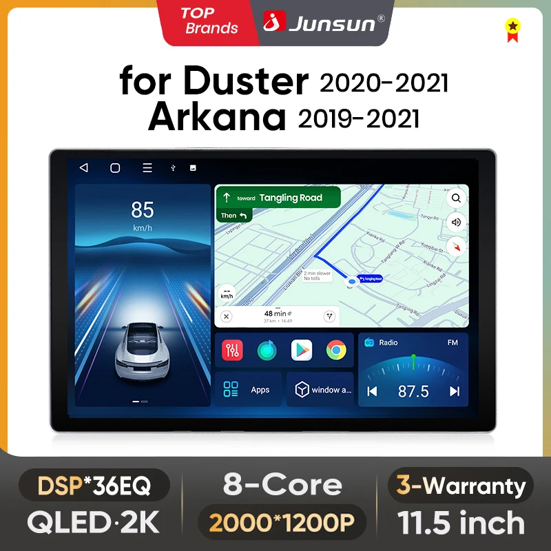 Junsun 11,5 pulgadas QLED Android inalámbrico CarPlay Auto Radio de coche para Renault Duster Dacia HM 2 2020-2021 sistemas inteligentes DSP 1
