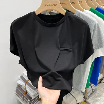 تي شيرت نسائي رياضي بأكمام قصيرة موديل 2025 تي شيرت قطني سادة ملابس غير رسمية باللون الأبيض والأسود ملابس فضفاضة برقبة دائرية ملابس صيفية للسيدات 4