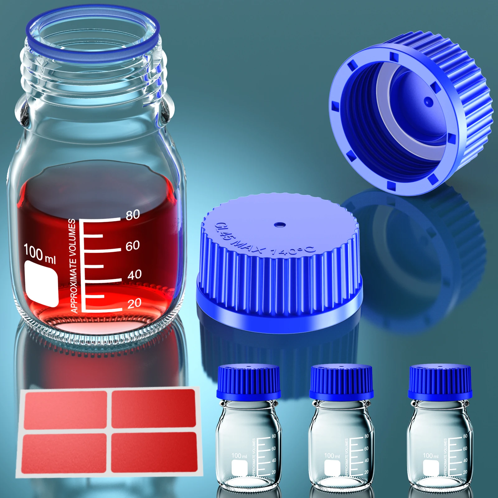 GL45 GL32 GL25 Round Media Storage Bottles Storage Glass Bottle Blue Screw Cap 25ml 50ml 100ml 250ml 500ml 1000ml ks-tek media storage bottles