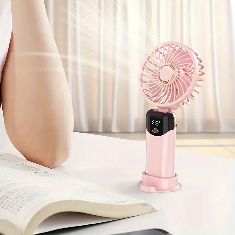 Handheld Folding or String Neck-hanging Small Fan USB Charging Small Fan Handheld Portable Fan Displaying Battery Capacity 6 S218e59d3a80848efac96bcb78492a8e5t