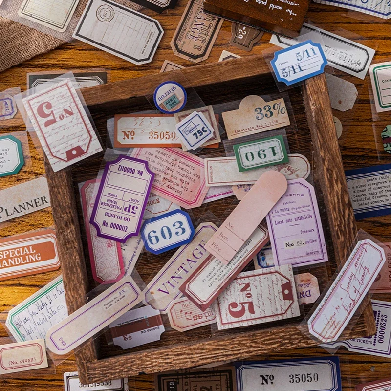 Vintage Label Old Objects Material Stickers Pack DIY Diary Junk Journal Decoration Number Letter Tag Sticker Album Scrapbooking