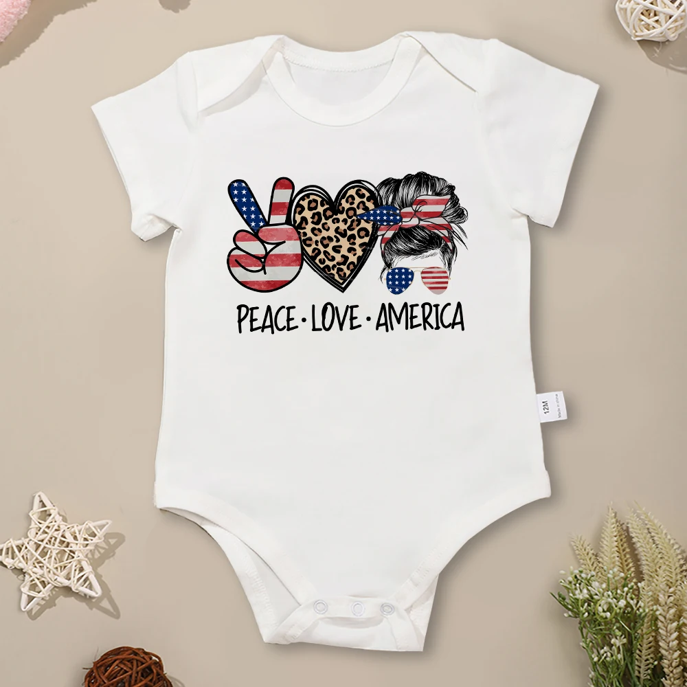 

Peace Love America Baby Boy Girl Clothes Aesthetic Harajuku Cotton Summer Infant Romper Loose Comfy 0-24 Months Newborn Onesie