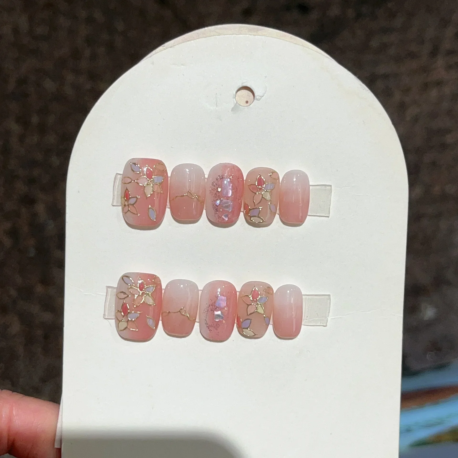 Fake Nails 10Pcs Set Butterfly Handmade Press On Long Ballet Decoration Pearl Wearable Manicure Tips Art