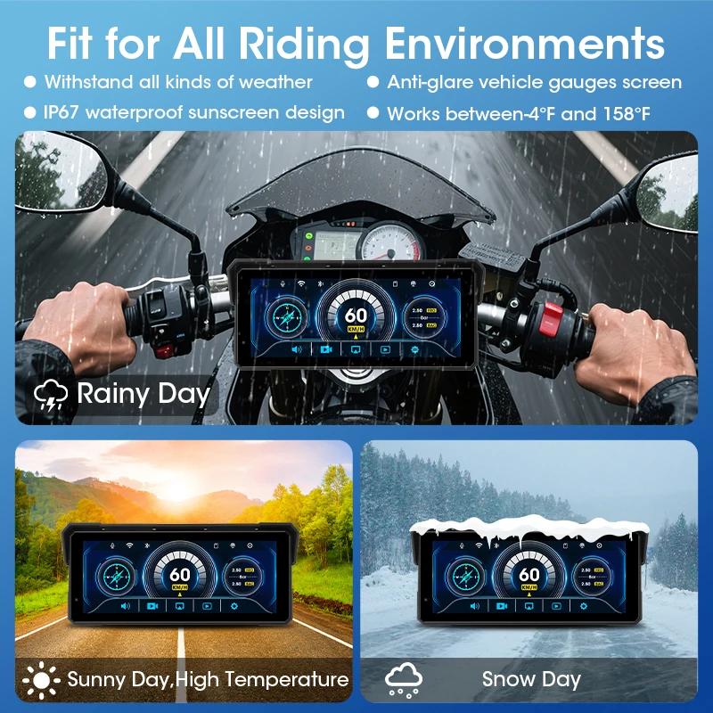 Navigatore GPS Freedconn per moto, DVR, Carplay, Android Auto, portatile, 8.1 pollici, IP67 impermeabile, registratore wireless per moto, monitor. - Image 5