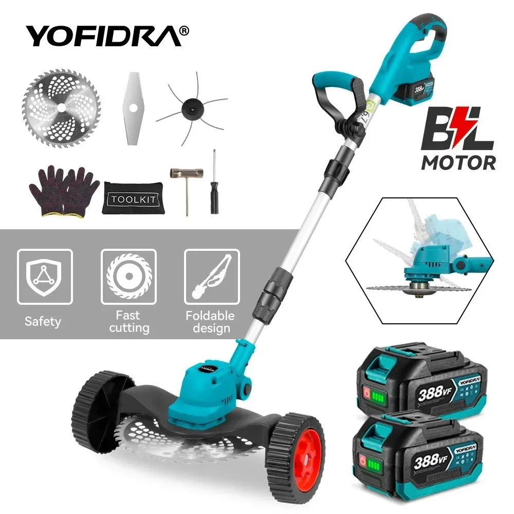 YOFIDRA Cortador de Grama Elétrico Brushless 9 Polegadas 36000RPM Sem Fio Aparador de Grama Ajustável Jardim Ferramenta Compatível com Bateria Makita 18V Pino