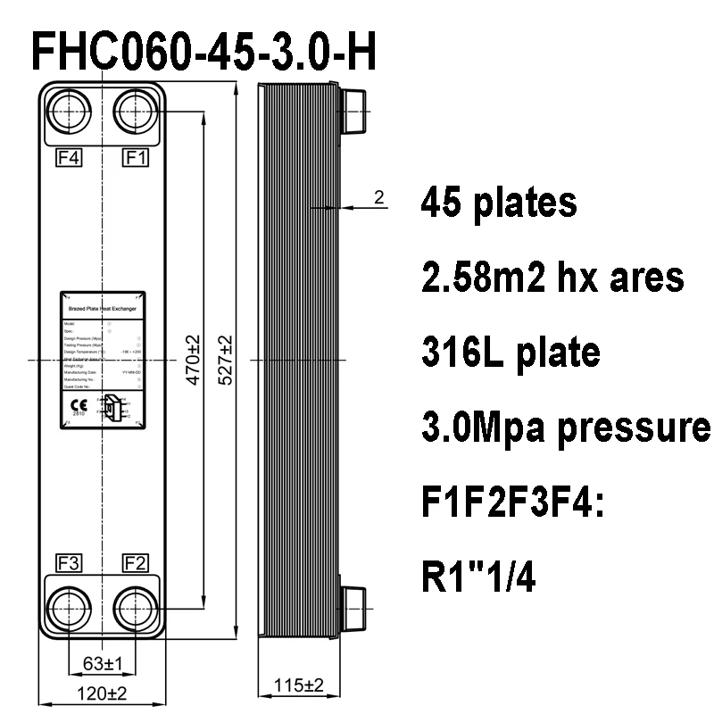 316 Stainless Steel 45 Plates 2.58m2 Heat Transfer Areas Brazed Plate Heat Exchanger plate heat exchanger