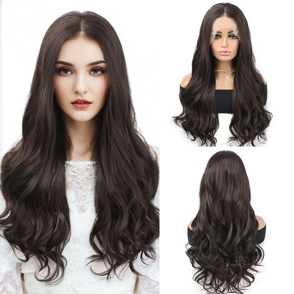 13×4 Transparent Lace Front Wigs Natural Wave Brown Synthetic Wig for Women Natural Hairline Heat Resistant wigs