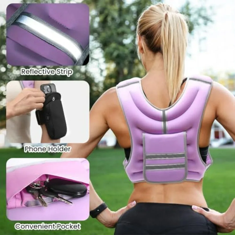 Adjustable Weighted Vest for Women Men, 14-18lb Weight Vest with 4 Removable Iron Weights, Phone Holder and Back Pocket, Vest fo
