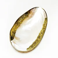 Natural Shell Tray With Golden Metal Edge Mother of Pearl Restaurant Serving Plate Dish Bowl Jewelry Holder Photography Props 2
