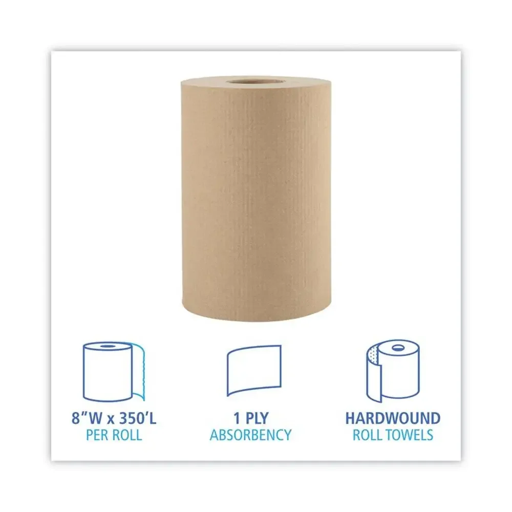 Commercial Paper Towels 1-Ply 8" x 350 ft 12 Rolls Natural Absorbent Hand Washing Use Hardwound Roll Towel Public Restrooms