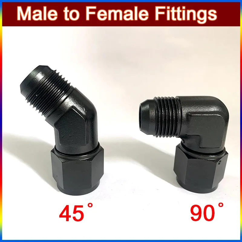 Oil Fuel Fittings End Fittings Female to Male Gas Push Lock AN4 AN6 AN8 AN10 AN12 Swivel Adaptors To Male Black 45 90 Degree