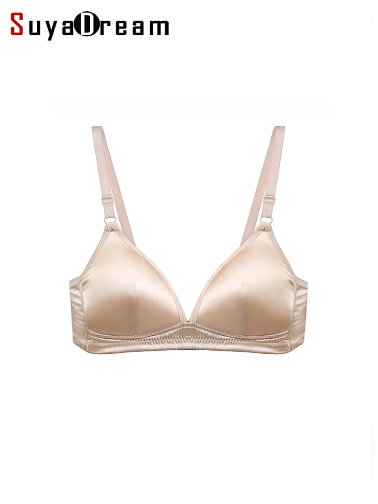SuyaDream Women Bras Wire Free Seamless Bra 100%Natural silk Lining Everyday 3/4 Cup Nude Pink Black Underwear