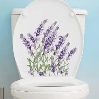 Waterproof Toilet Sticker Purple Flower Toilet Lid Decoration Decal Removable Waterproof Pvc Wall Art for Room Bathroom Lavender 3