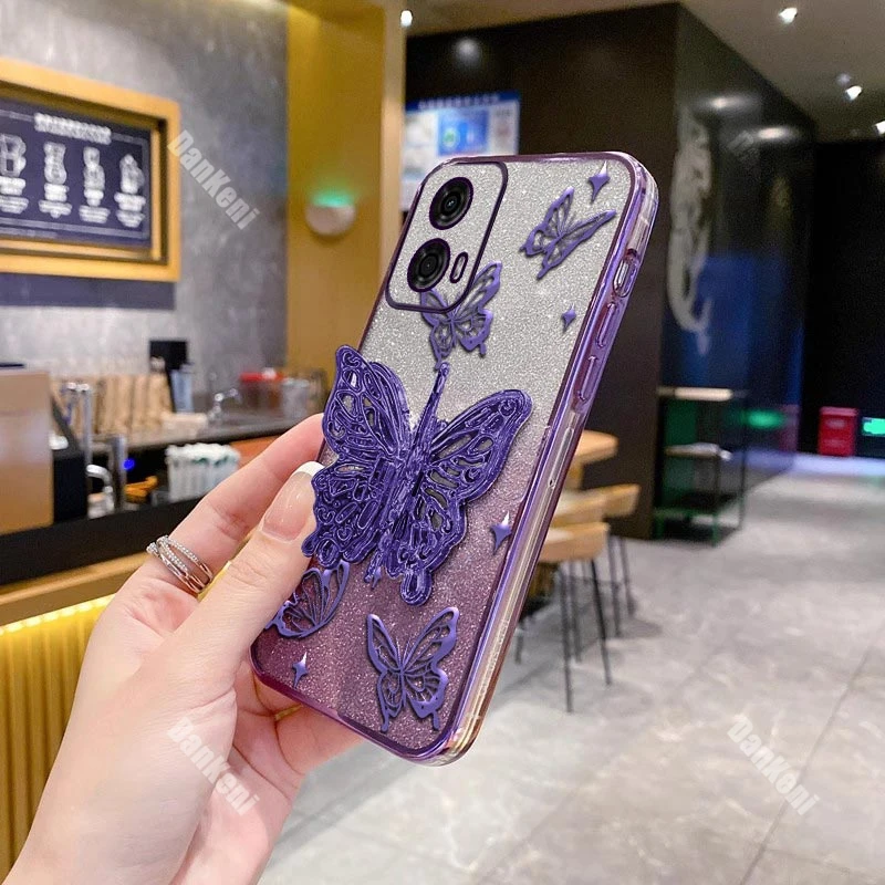 Shiny Butterfly Plating Phone Holder Case – Elegant Design with Secure Grip