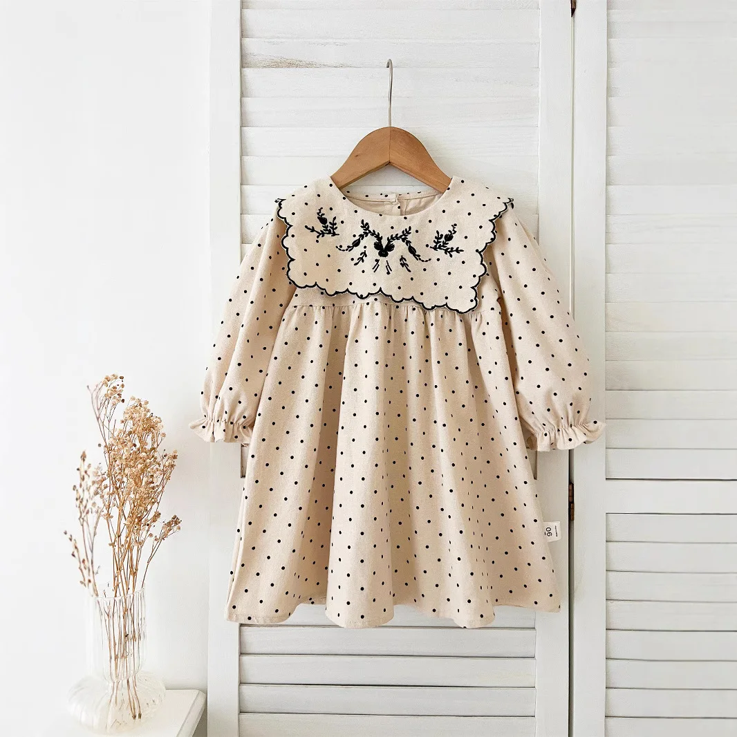 Tea Length High Neck Winter Long Sleeves Embroidery Baby Girl Dress with removed Scarf