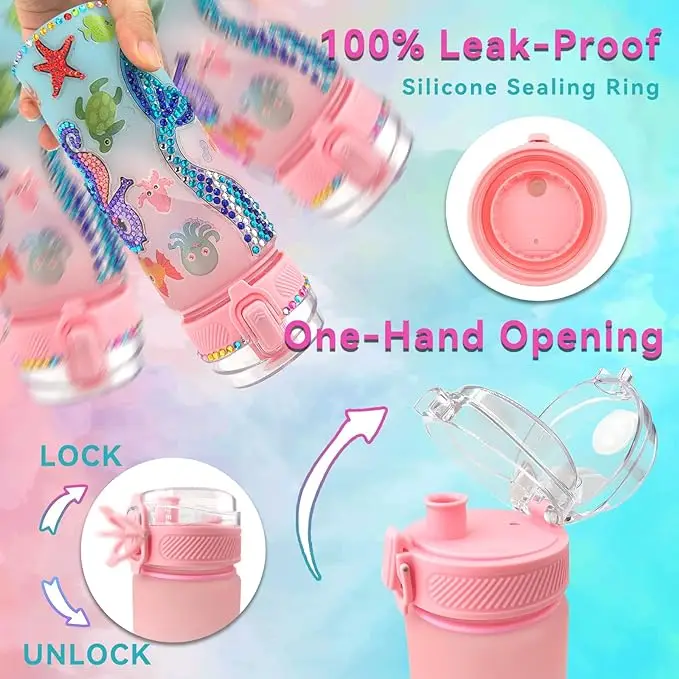 Description Picture 6 of item1 Set Decorate Your Own Water Bottle Kits, Mermaid Unicorn Themed Diamond Painting Cup, Fun Arts and Crafts Gifts Toys for Gift