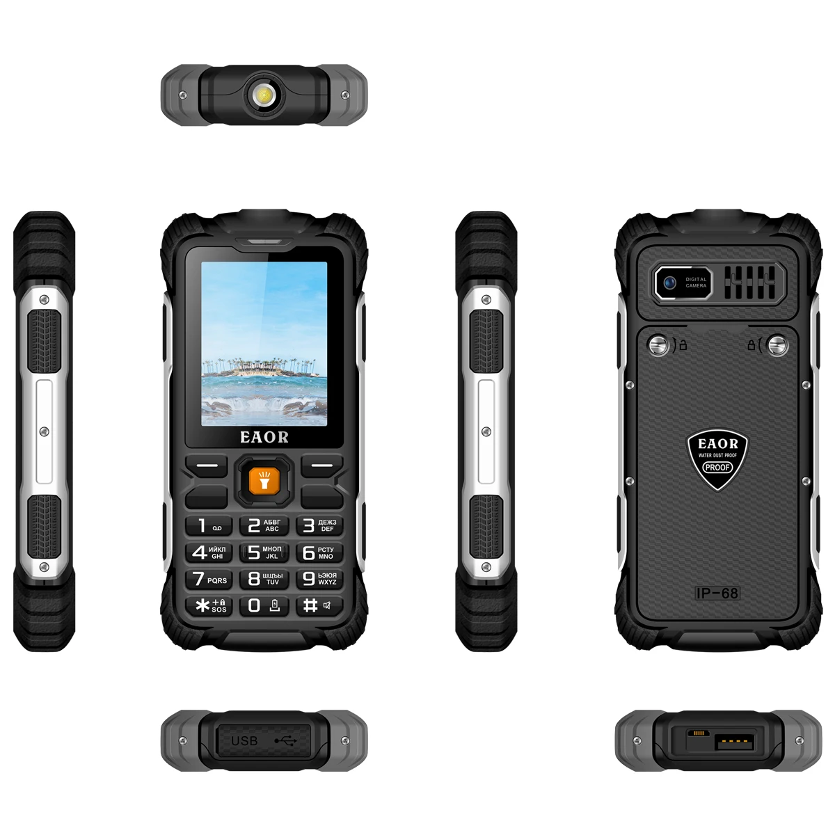 EAOR 2G Rugged Phone 3000mAh Support Reverse Charging IP68 Water/Dust-proof Push-button Telephone Keypad Phones Feature Phone hunting walkie talkies