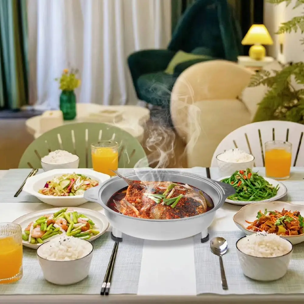 Description Picture 3 of itemStainless Steel Buffet Chafing Dish Food Tray Handle Hot Pot Portable Cooking Gear Multifunctional Save Space