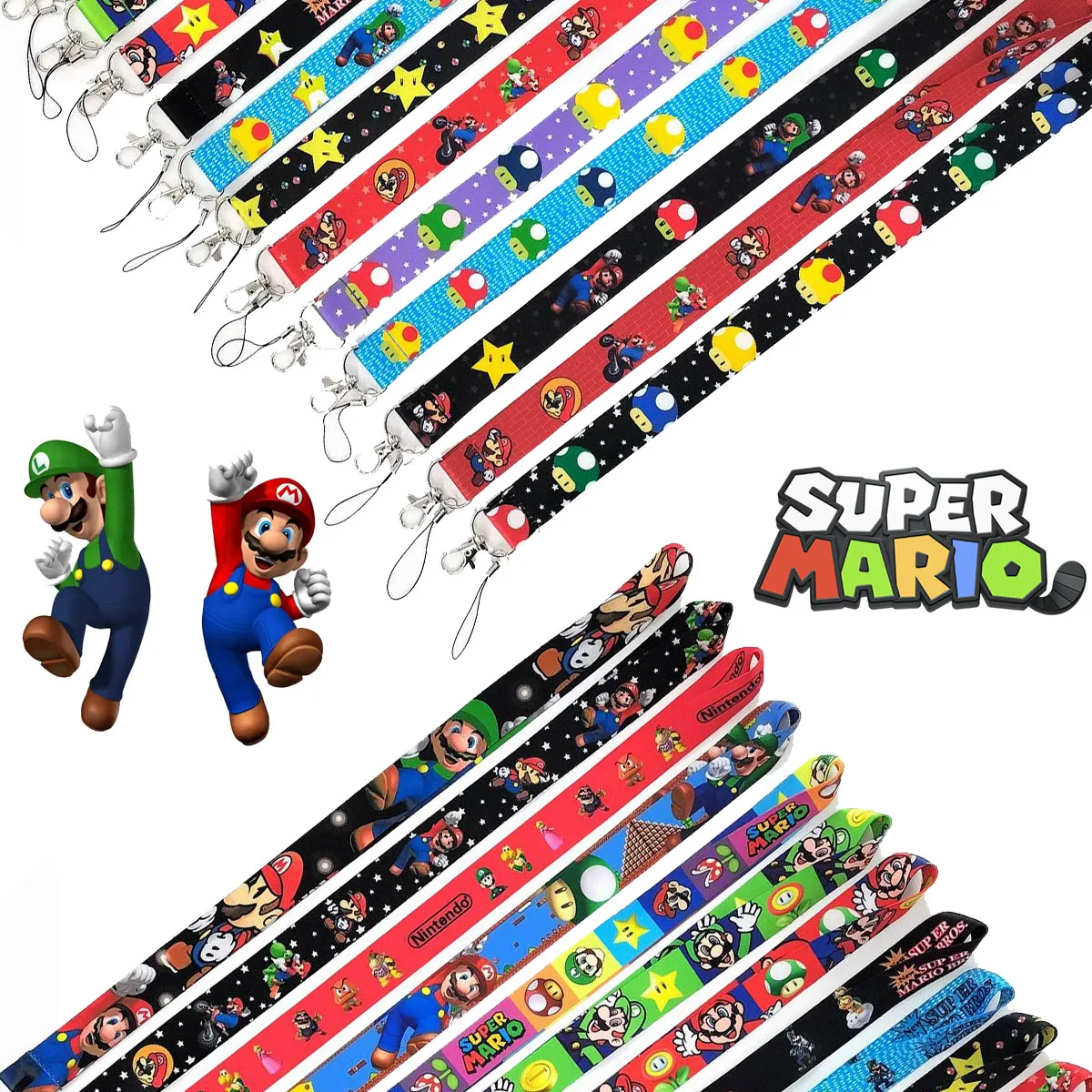 Super Mario Anime Figure Neck Strap Mobile Bus Card ID Card Staff Cards Lanyard Decoration Keychain Cartoon Printing X-mas Gifts