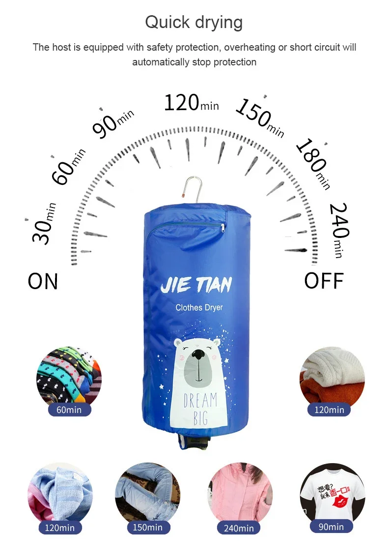 Description Picture 6 of itemPortable Electric Clothes Dryer Mini Travel Folding Warm Air Baby Cloth Drying Machine Heater Hanger Laundry Clothing Rack