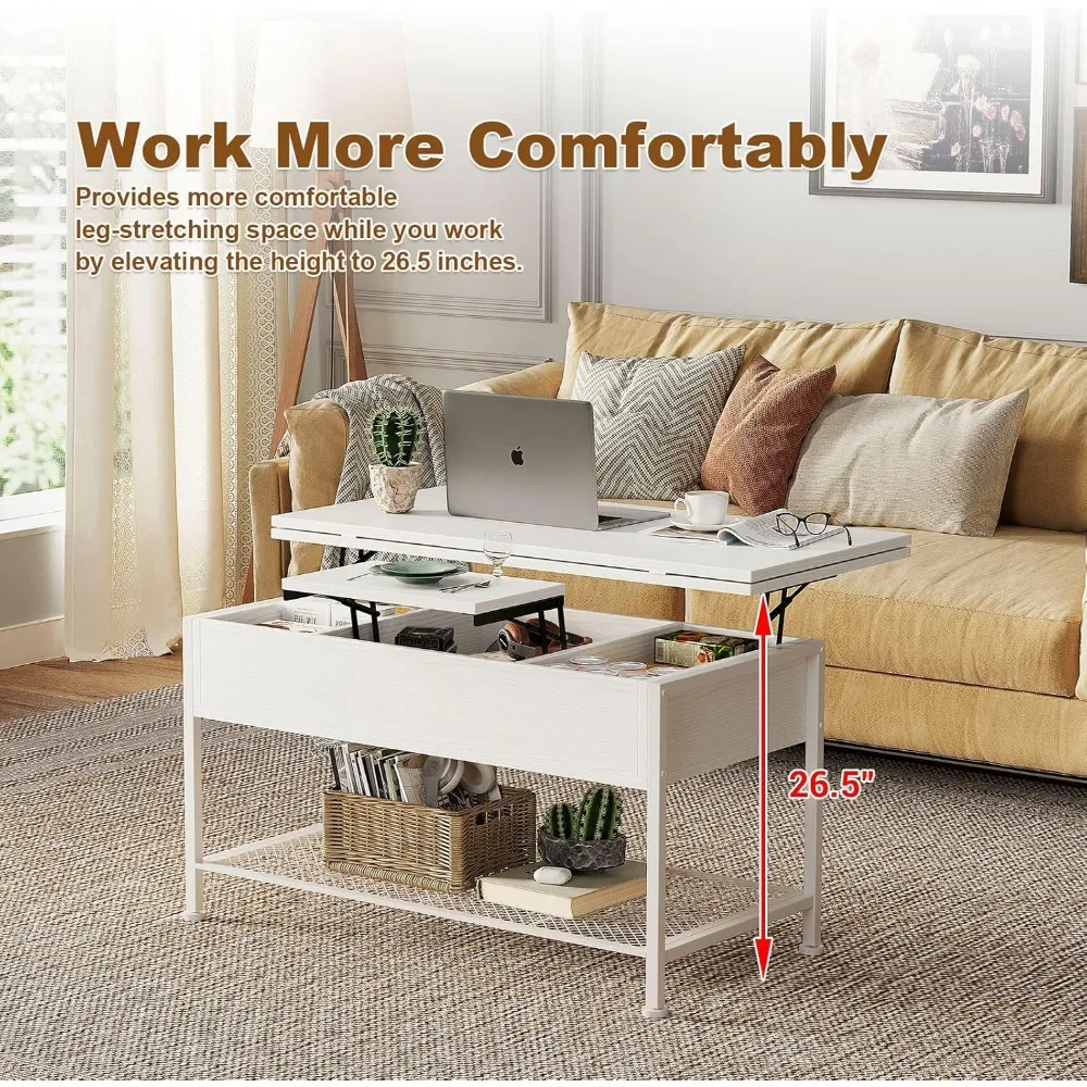 Lift Top Coffee Table, 4-in-1 Multifunctional with Hidden Compartments, Foldable Dining Table, Lift-Up Coffee Table