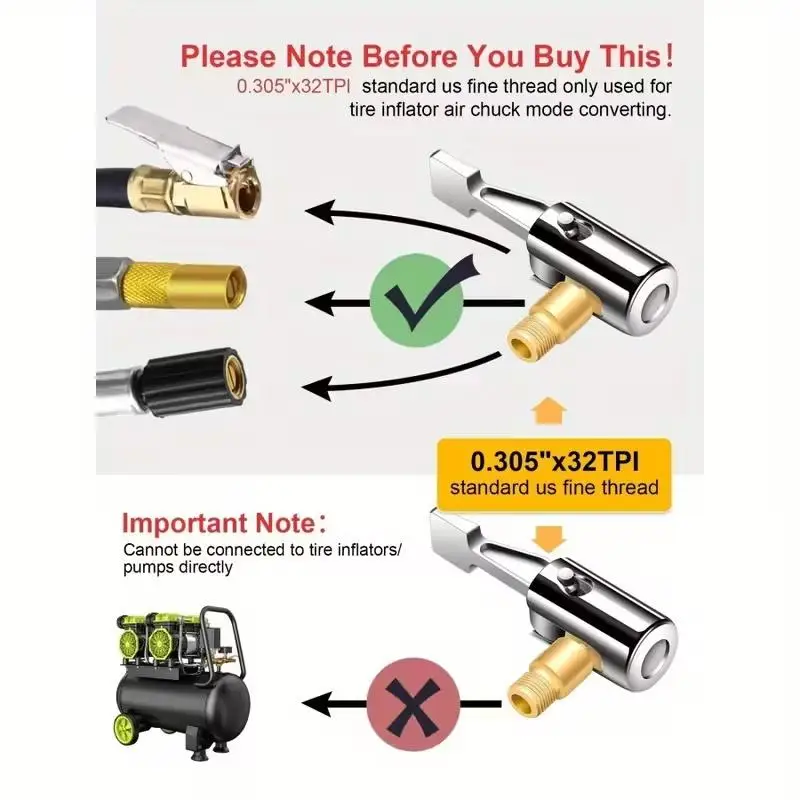 Car Mounted Inflation Pump Conversion Clamp Press Type Inflation Hose Joint Accessories Metal Quick Inflation Nozzle Coupling