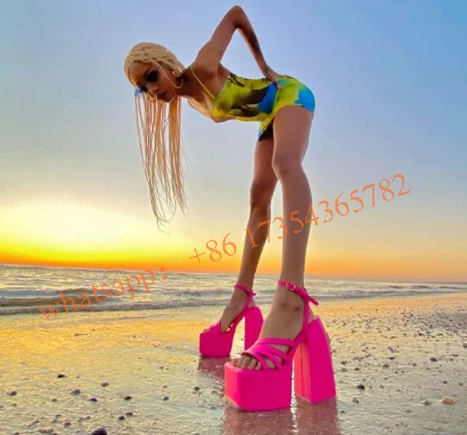 

Босоножки женские на платформе и очень высоком каблуке, сандалии с ремешком на щиколотке, Классическая кожаная обувь, цвет розовый/красный, лето, 2022