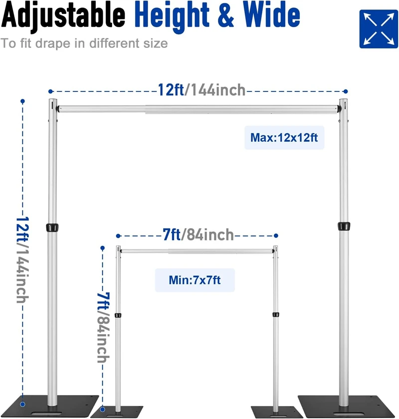 3m x 6m verstellbarer Doppelquerstange-Rohr-und Vorhang hintergrundst änder, geeignet für tragbaren Aluminiumst änder für Hochzeits zeremonie vorhang dekor – Detail 8