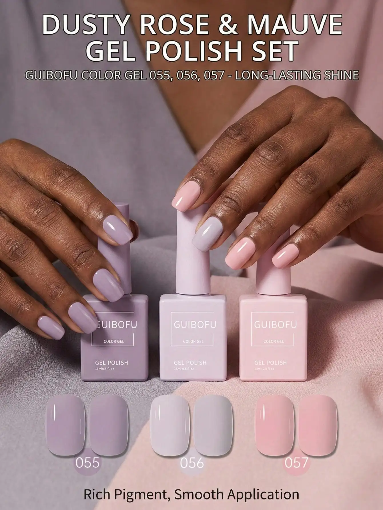 Lot de 3 vernis gel 15 ml, série rose clair et violet, style macaron doux, rose clair et violet clair, UV LED, doux et romantique 1