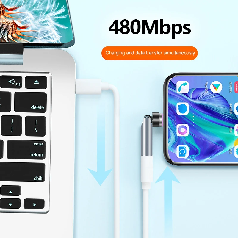 Magnetic Cable Adapter Magnetic Charging Adapter 540&deg; Degree Rotating Magnetic Fast Charging Cable for IPhone 15 Pro Max Xiaomi Type-C Data Transfer Cable Connector