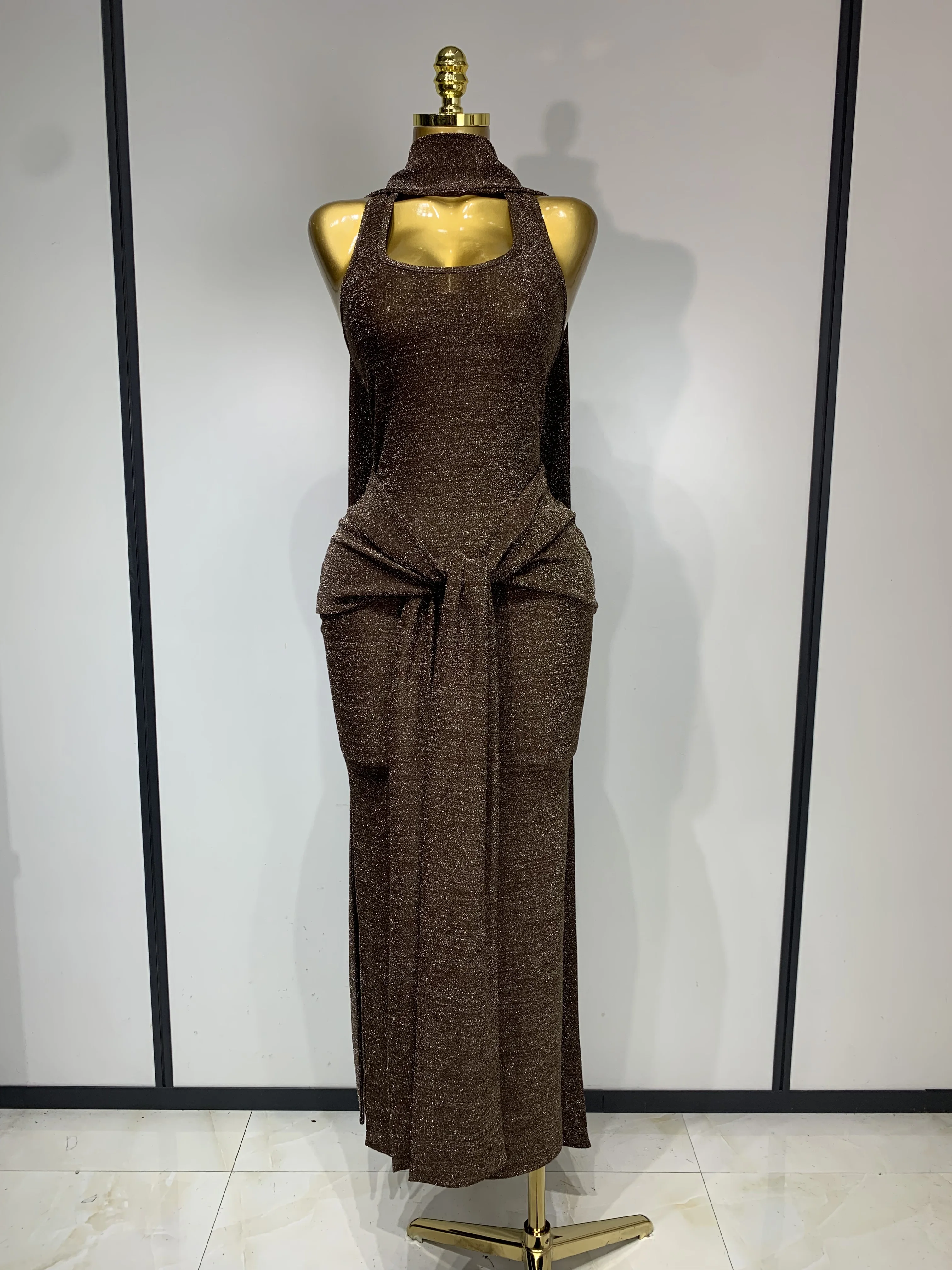 green emerald velvet dress Illusion-Back Long Glitter A-Line Formal Dress Bahama Blue / 2