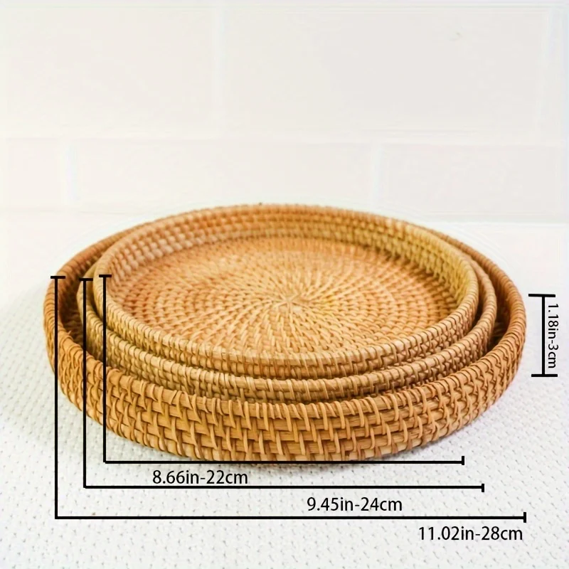 Hand-woven Japanese Bread Basket Steamed Bun Fruit Basket Living Room Household Round Tray Storage Basket 5