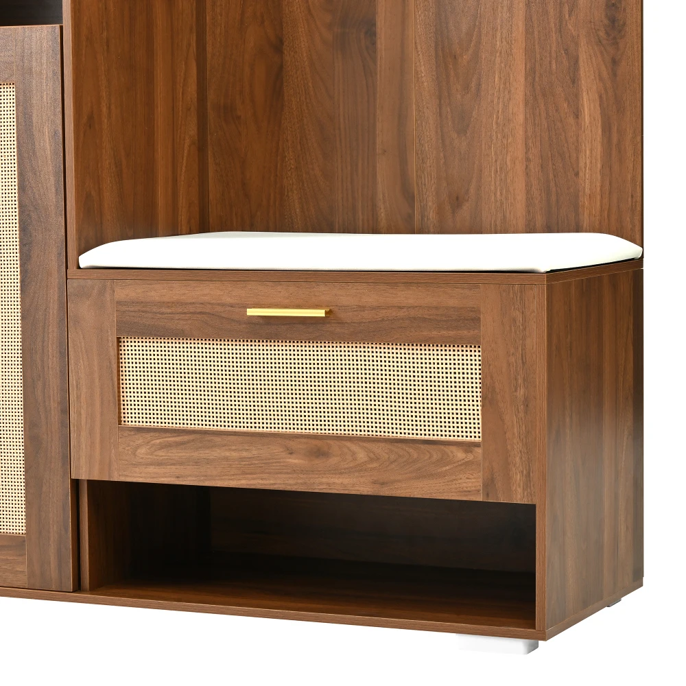 Modernes Kleiderschrank-Set mit Spiegel und LED-Beleuchtung, 6 goldene Haken + Schuhschrank + Sitzbank, Kleiderschrank mit oberem Ablagefach – Detail 27