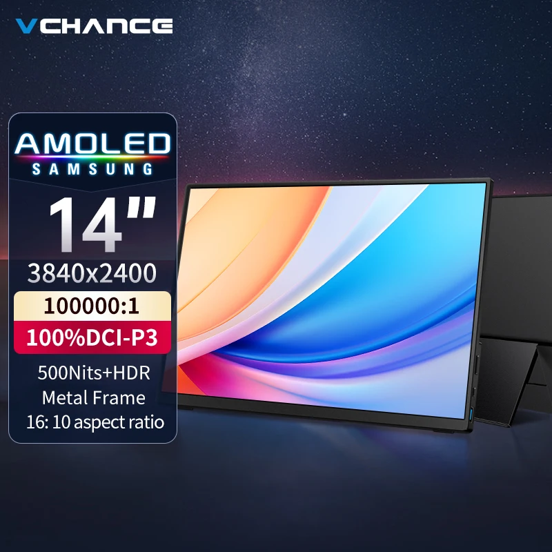 Vchance-ポータブルoledモニター、金属フレーム、PC用トラベル