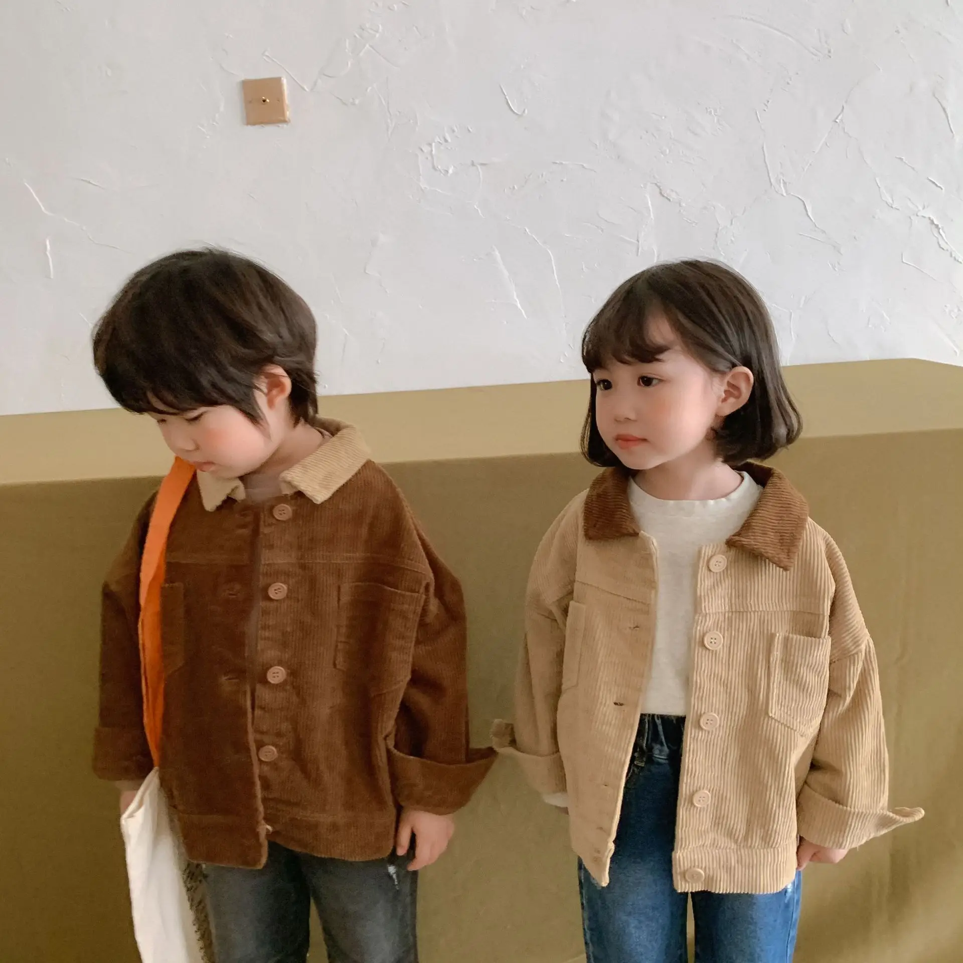 

Korean Childrens Boys Corduroy Cotton Jacket Spring Autumn Loose Long Sleeve Kids Boys Coat 1-10 Years Toddler Boys Jacket