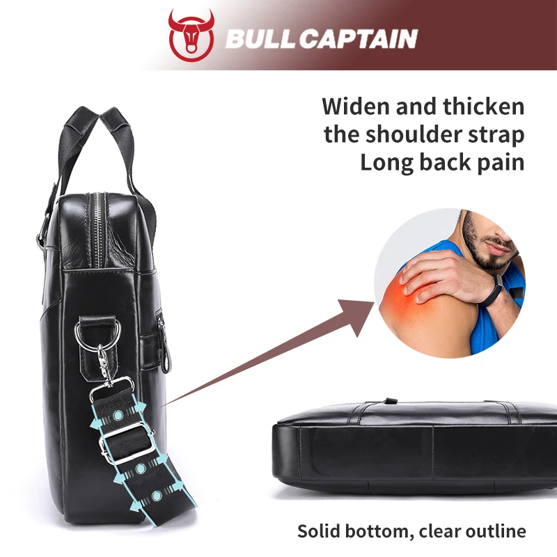 BULLCAPTAIN Men's Leather Briefcase 15.5-Inch Notebook Large-Capacity Work Bags Business Shoulder Messenger Bag laptop bag,leather briefcase,business shoulder bag