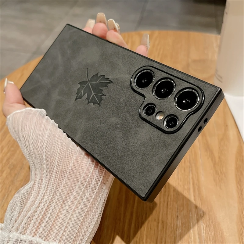 Maple Leaves Embossed PU Leather Phone Case Cover