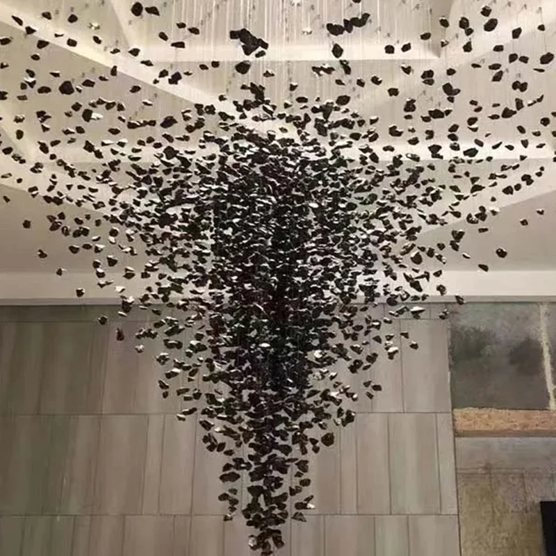 Pendant Light Modern Chandelier Stairs Luxury Chandelier Light For Living Room High Quality Lobby Custom Black Stone Pendant - Image 2