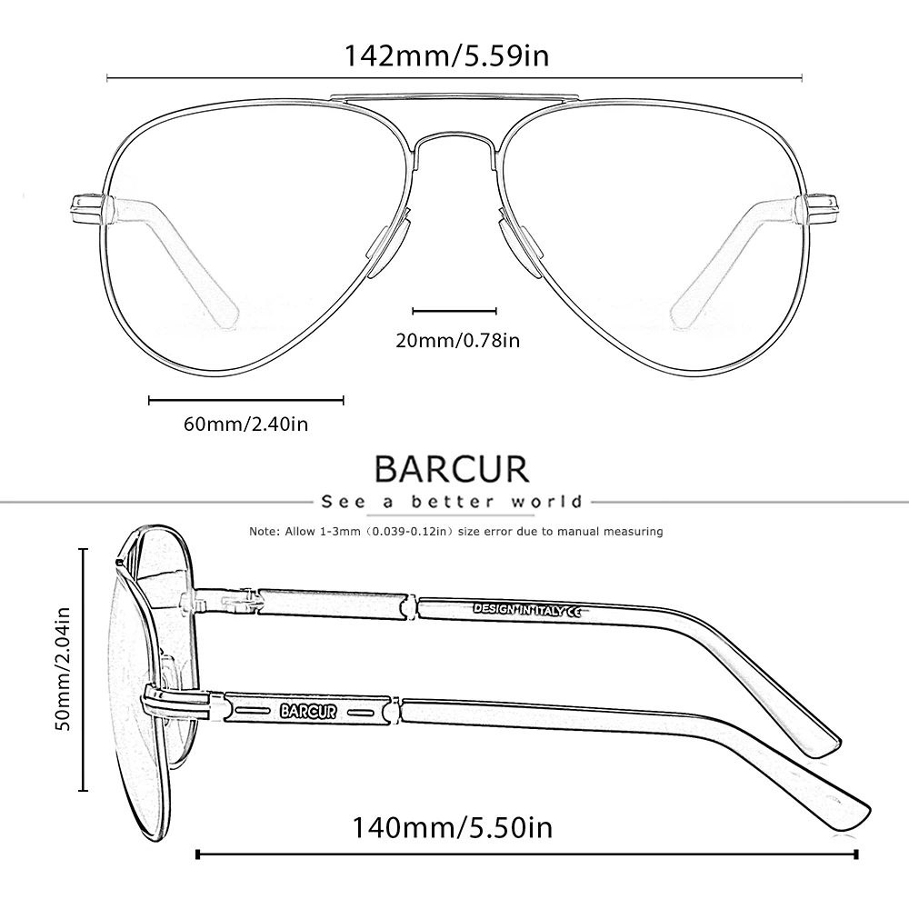 Barcur polarisierte herren sonnenbrille pilot sonnenbrille für männer zubehör fahren angeln, wandern brillen oculos gafas de sol – Detail 13