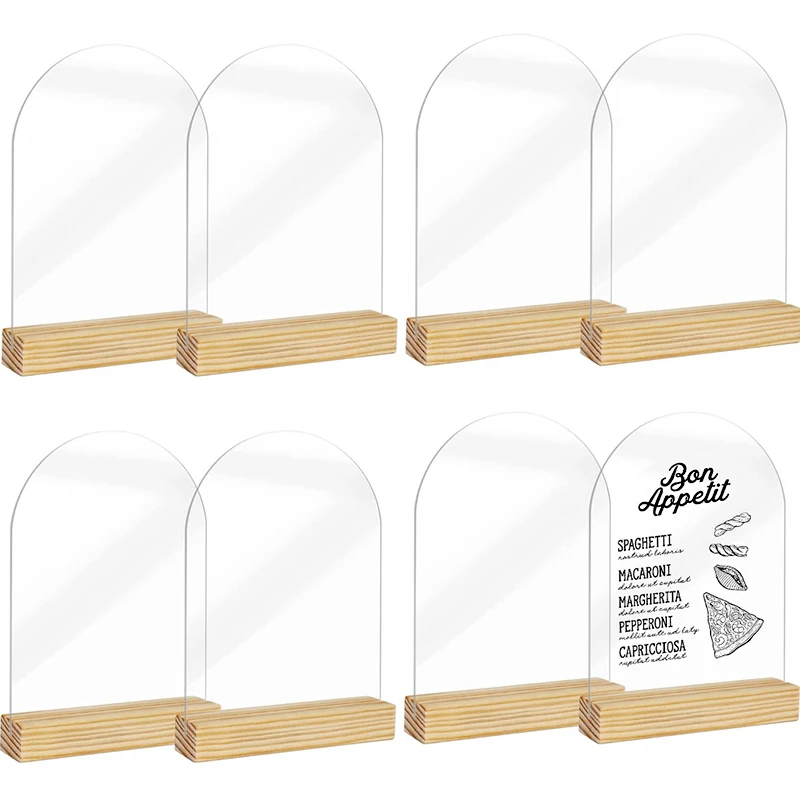 1PC Acrylic Arch Sign Transparent Blank Guest Name Tags with Wooden Stand Wedding Party Table Numbers Place Card Decorations
