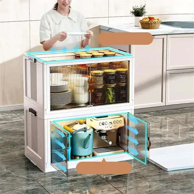 มัลติฟังก์ชั่พลาสติกตู้ครัวเฟอร์นิเจอร์ชั้น Multi-Layer ตู้ห้องนั่งเล่นที่เรียบง่ายกล่องเก็บของพับได้ 4